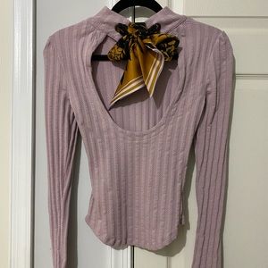 Free People Pink Ribbon Back Scarf long-sleeve Top XS